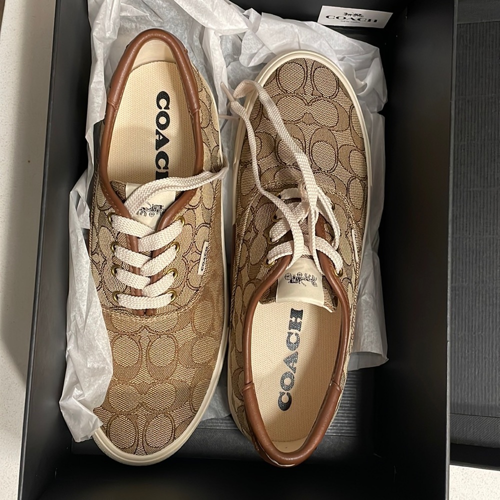 Coach Brown and Tan Signature Sneakers